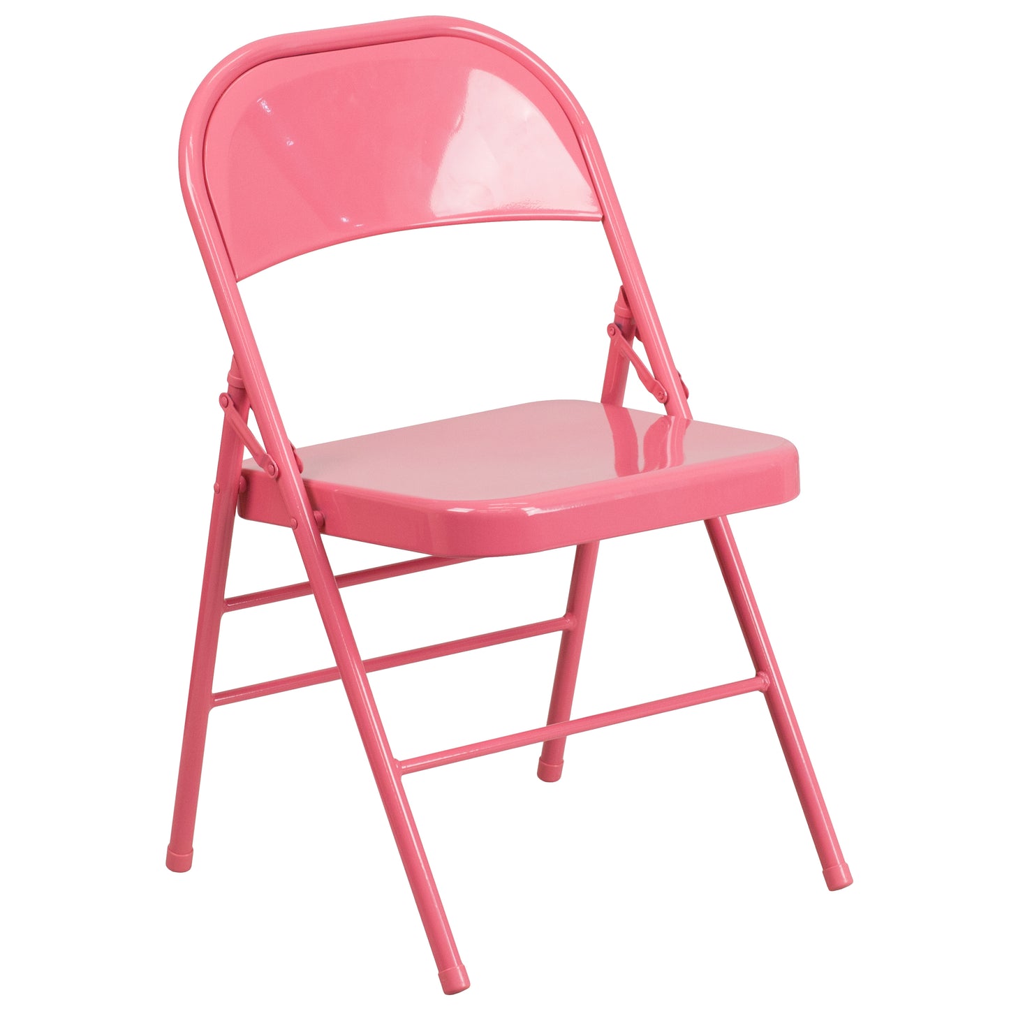 2 Pack HERCULES COLORBURST Series Bubblegum Pink Triple Braced & Double Hinged Metal Folding Chair Bubblegum Pink 2-HF3-PINK-GG