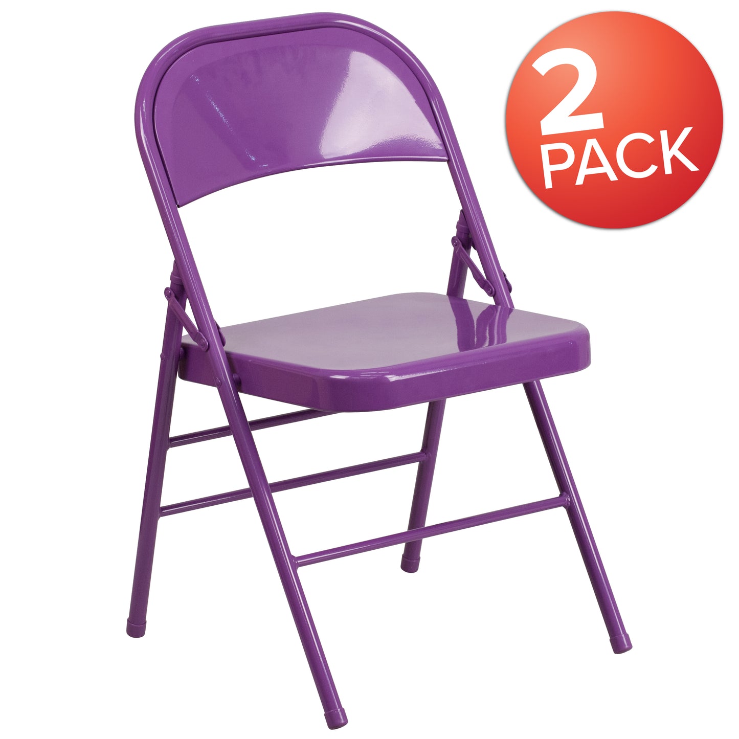 2 Pack HERCULES COLORBURST Series Impulsive Purple Triple Braced & Double Hinged Metal Folding Chair Impulsive Purple 2-HF3-PUR-GG