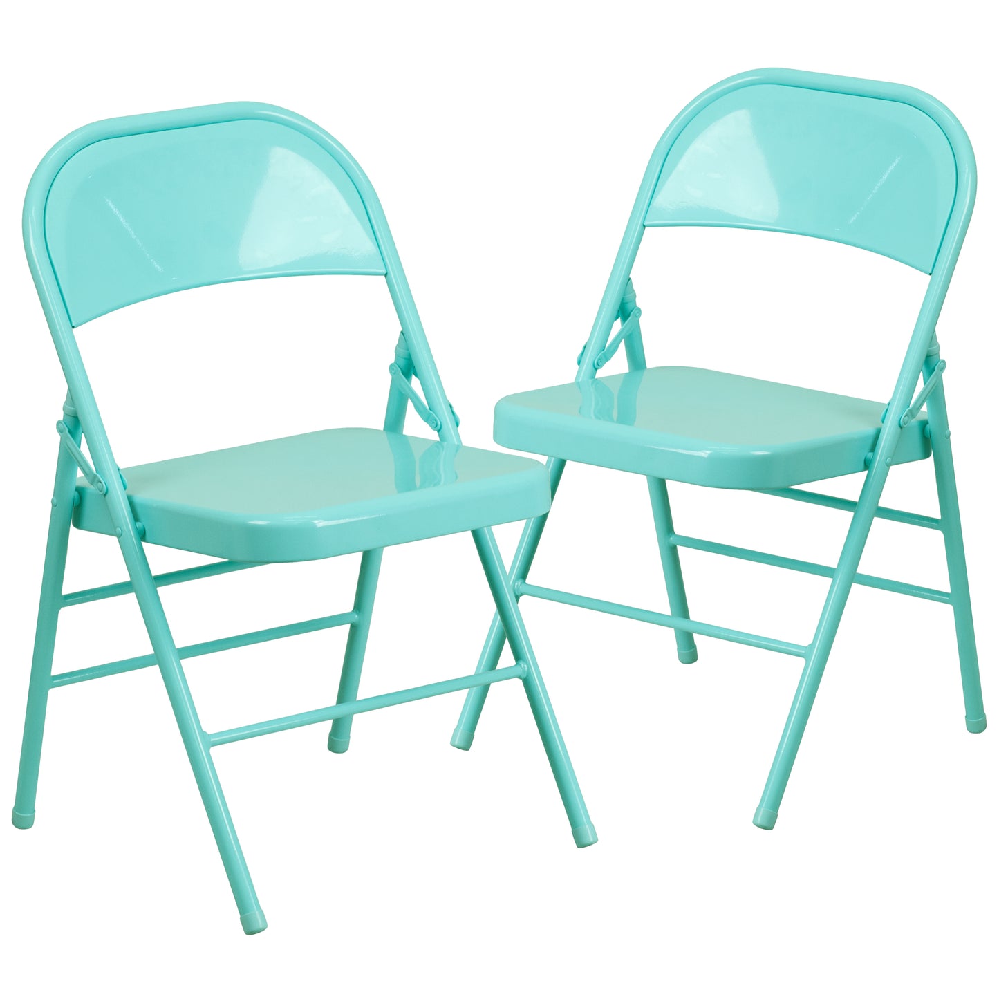 2 Pack HERCULES COLORBURST Series Tantalizing Teal Triple Braced & Double Hinged Metal Folding Chair Tantalizing Teal 2-HF3-TEAL-GG