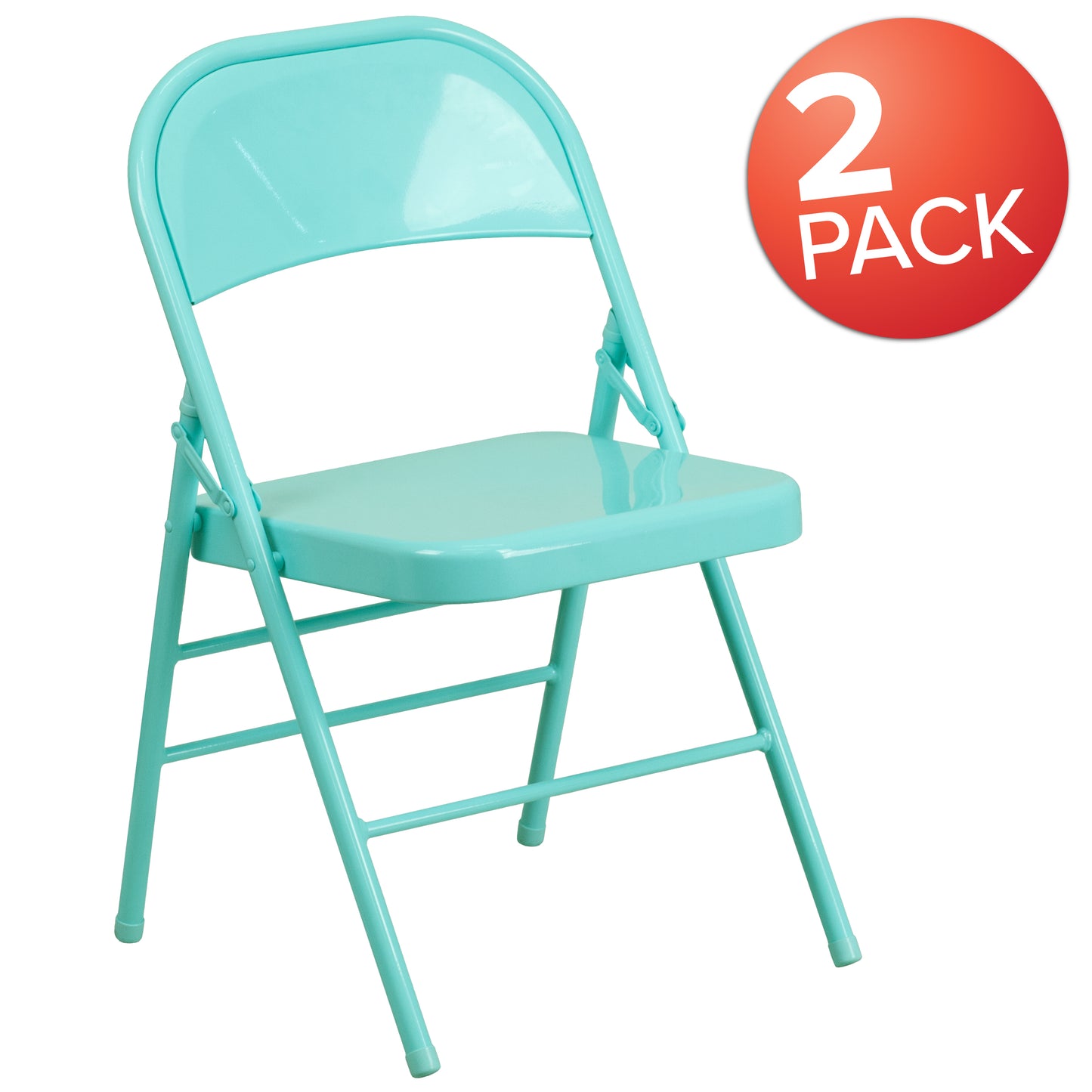 2 Pack HERCULES COLORBURST Series Tantalizing Teal Triple Braced & Double Hinged Metal Folding Chair Tantalizing Teal 2-HF3-TEAL-GG