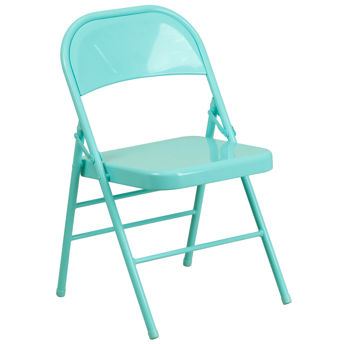 2 Pack HERCULES COLORBURST Series Tantalizing Teal Triple Braced & Double Hinged Metal Folding Chair Tantalizing Teal 2-HF3-TEAL-GG