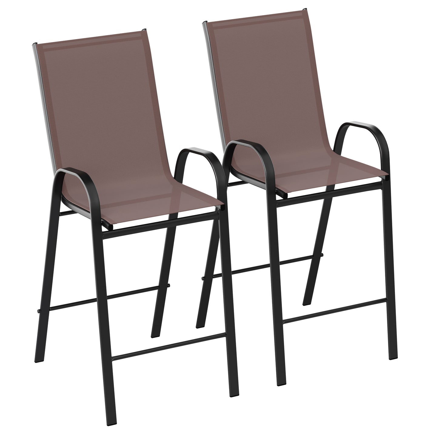 2 Pack Brazos Series Brown Outdoor Barstool with Flex Comfort Material and Metal Frame Brown 2-JJ-092H-B-GG