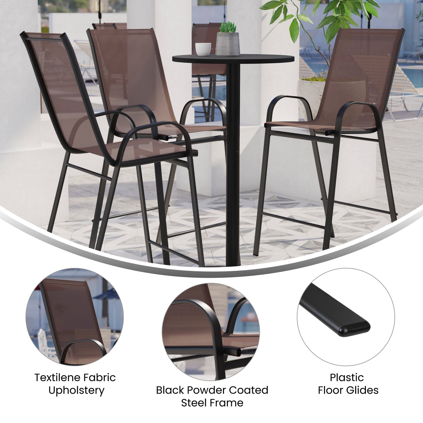 2 Pack Brazos Series Brown Outdoor Barstool with Flex Comfort Material and Metal Frame Brown 2-JJ-092H-B-GG