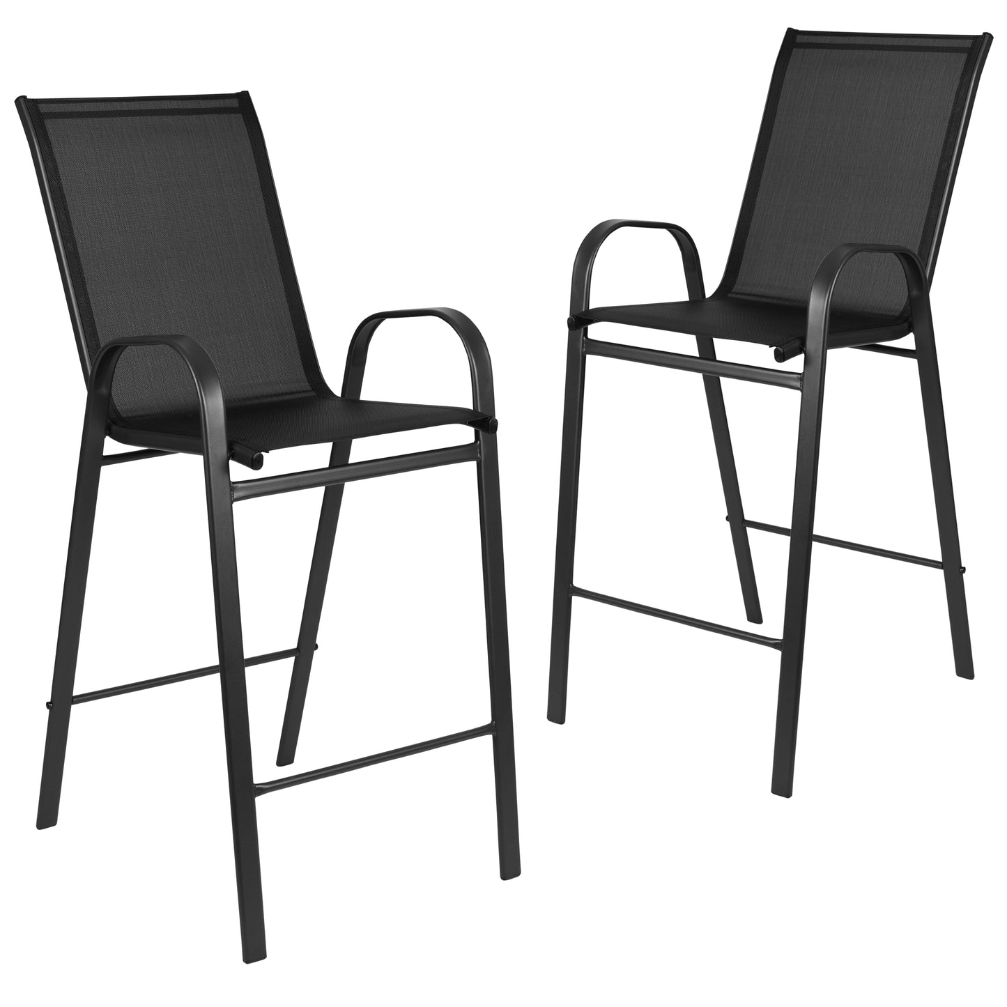 2 Pack Brazos Series Black Outdoor Barstool with Flex Comfort Material and Metal Frame Black 2-JJ-092H-GG