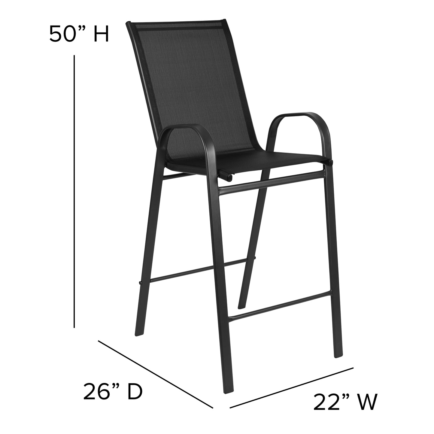2 Pack Brazos Series Black Outdoor Barstool with Flex Comfort Material and Metal Frame Black 2-JJ-092H-GG