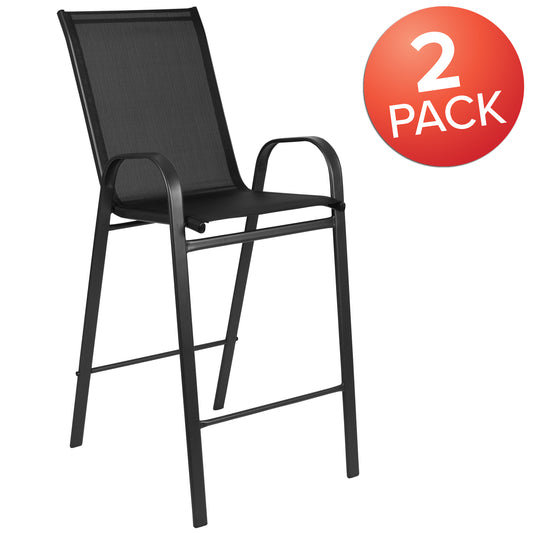 2 Pack Brazos Series Black Outdoor Barstool with Flex Comfort Material and Metal Frame Black 2-JJ-092H-GG
