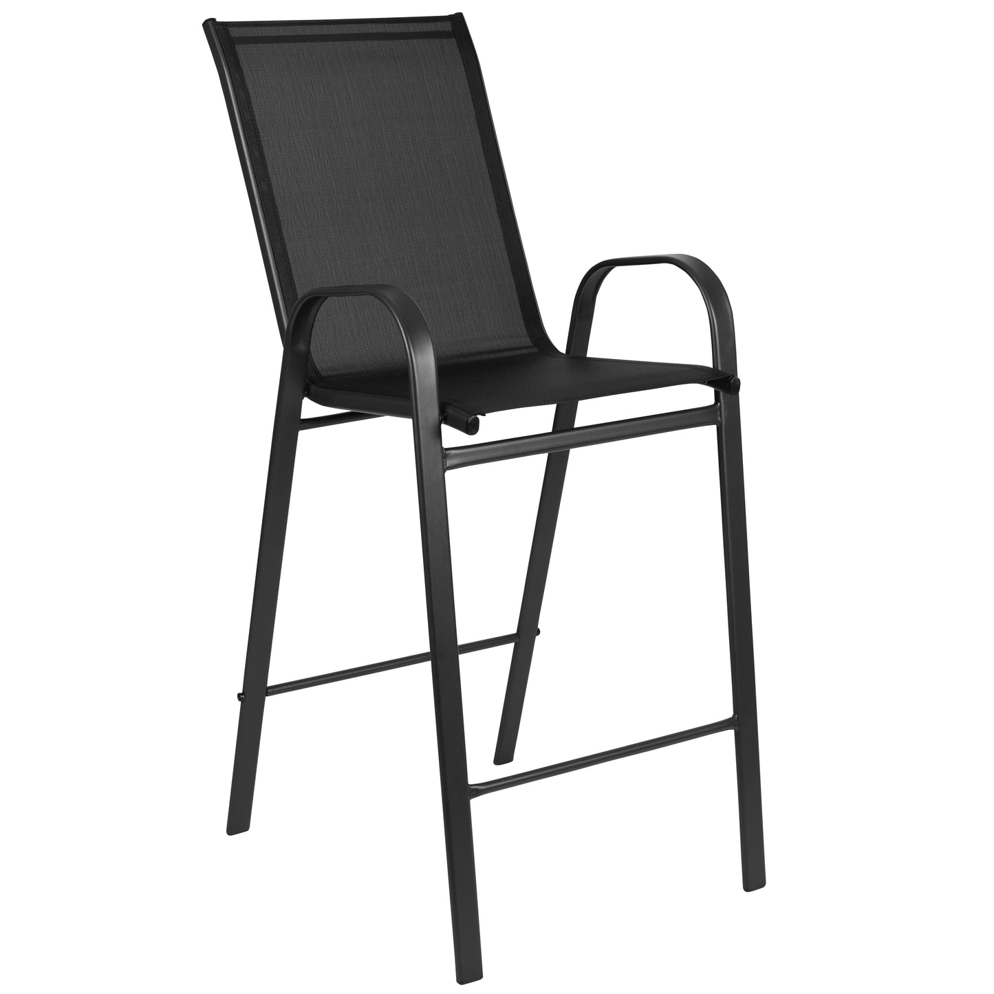 2 Pack Brazos Series Black Outdoor Barstool with Flex Comfort Material and Metal Frame Black 2-JJ-092H-GG