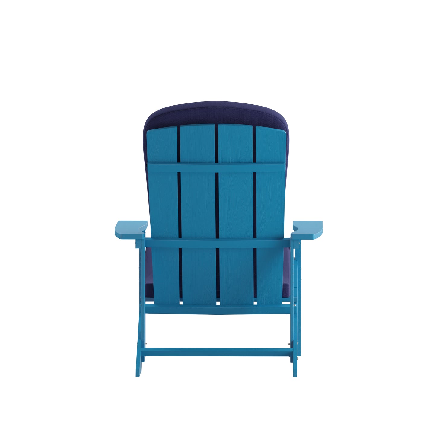 Charlestown Set of 2 All-Weather Poly Resin Wood Adirondack Chairs in Blue with Blue Cushions for Deck, Porch, and Patio Blue Cushions/Blue Frame 2-JJ-C14501-CSNBL-BLU-GG