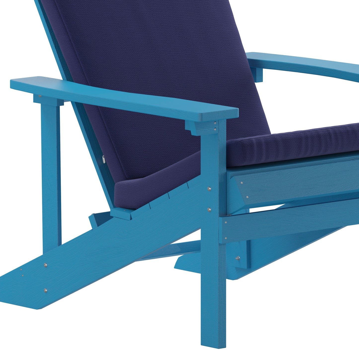 Charlestown Set of 2 All-Weather Poly Resin Wood Adirondack Chairs in Blue with Blue Cushions for Deck, Porch, and Patio Blue Cushions/Blue Frame 2-JJ-C14501-CSNBL-BLU-GG