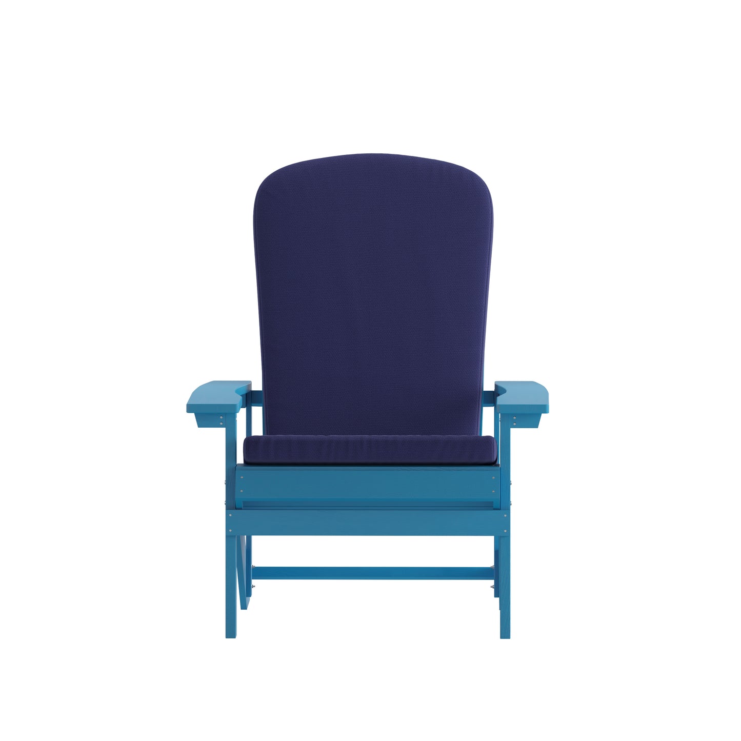 Charlestown Set of 2 All-Weather Poly Resin Wood Adirondack Chairs in Blue with Blue Cushions for Deck, Porch, and Patio Blue Cushions/Blue Frame 2-JJ-C14501-CSNBL-BLU-GG