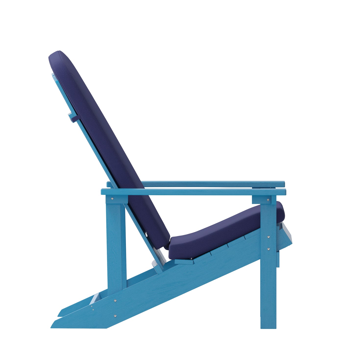 Charlestown Set of 2 All-Weather Poly Resin Wood Adirondack Chairs in Blue with Blue Cushions for Deck, Porch, and Patio Blue Cushions/Blue Frame 2-JJ-C14501-CSNBL-BLU-GG