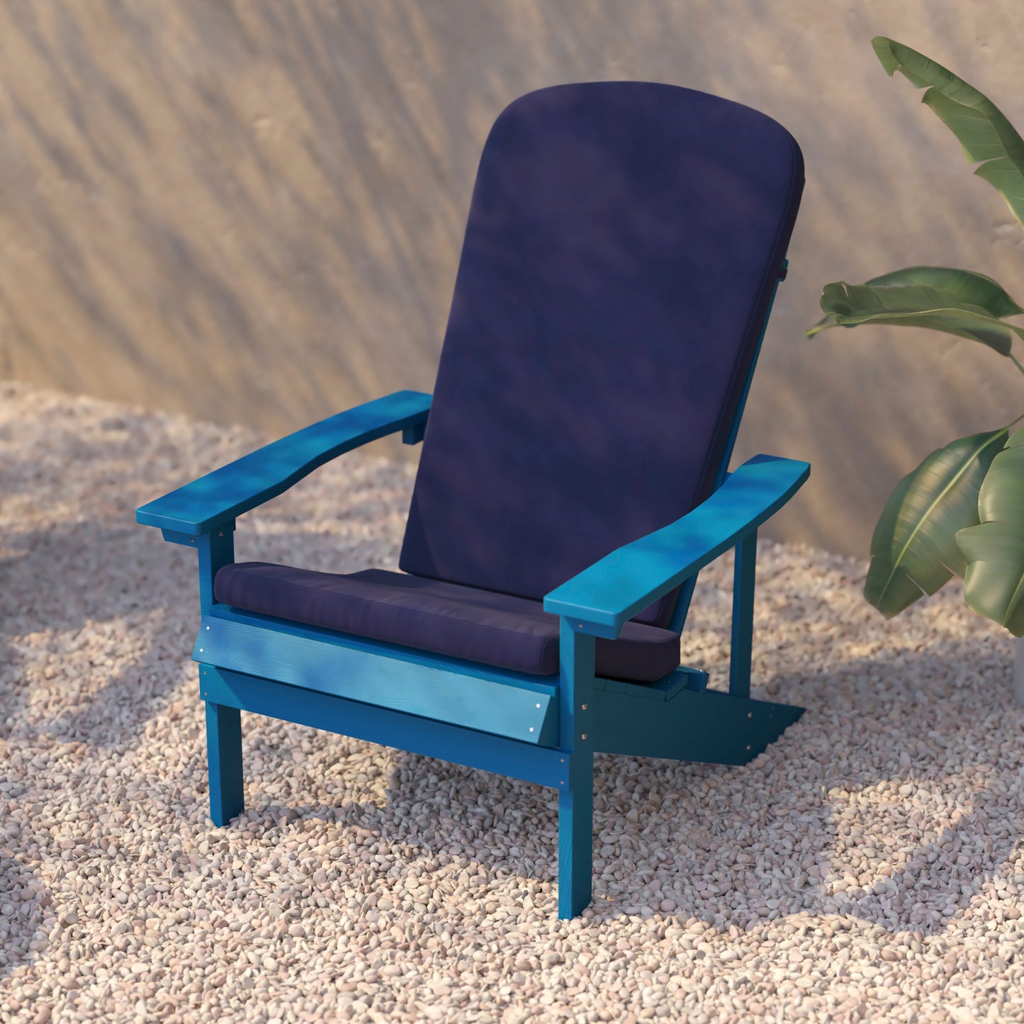 Charlestown Set of 2 All-Weather Poly Resin Wood Adirondack Chairs in Blue with Blue Cushions for Deck, Porch, and Patio Blue Cushions/Blue Frame 2-JJ-C14501-CSNBL-BLU-GG