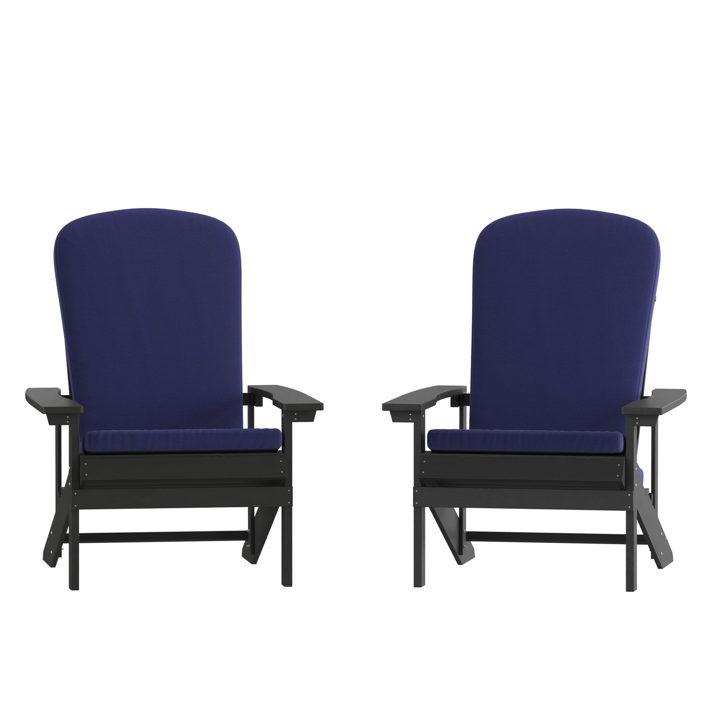 Charlestown Set of 2 All-Weather Poly Resin Wood Adirondack Chairs in Slate Gray with Blue Cushions for Deck, Porch, and Patio Blue Cushions/Slate Gray Frame