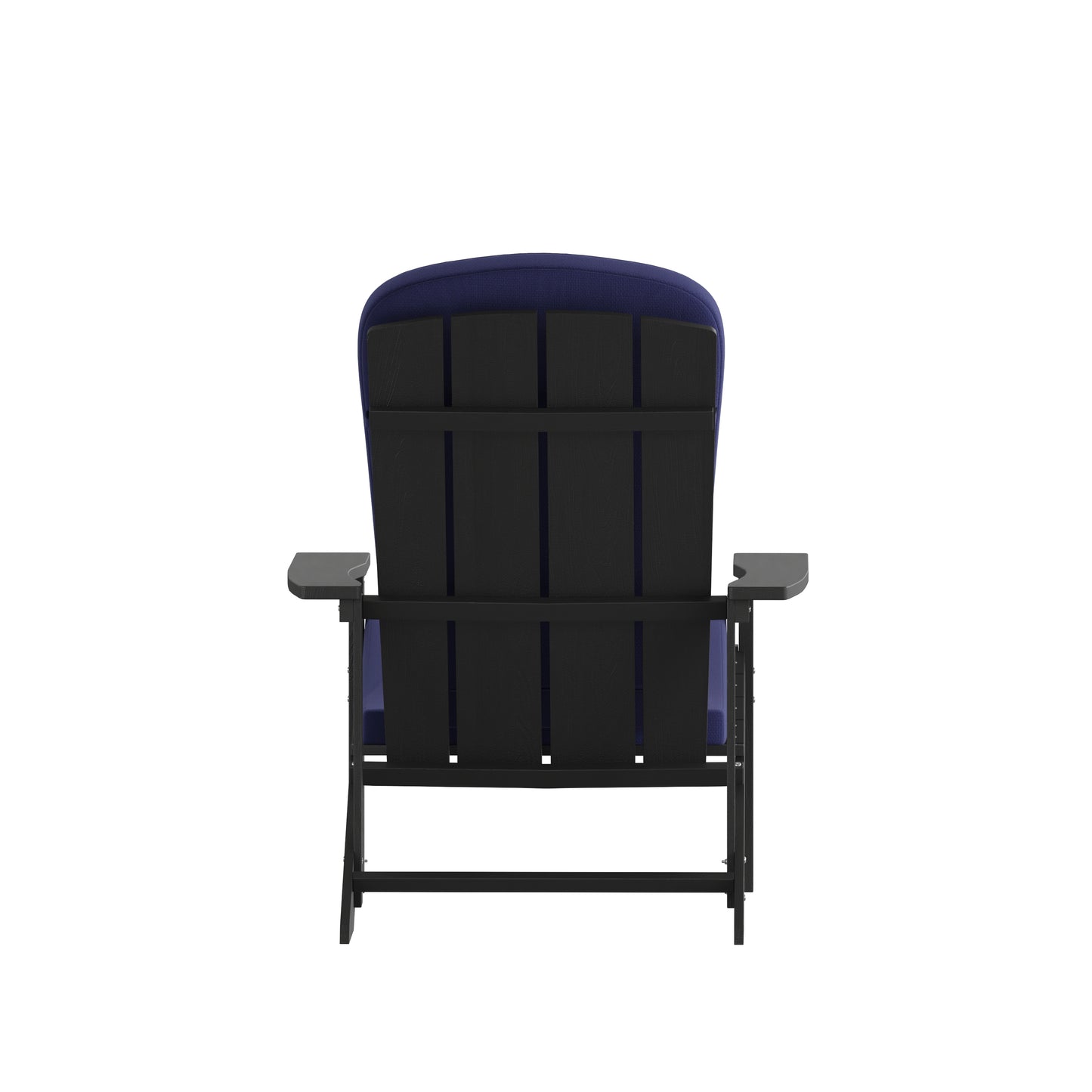 Charlestown Set of 2 All-Weather Poly Resin Wood Adirondack Chairs in Slate Gray with Blue Cushions for Deck, Porch, and Patio Blue Cushions/Slate Gray Frame