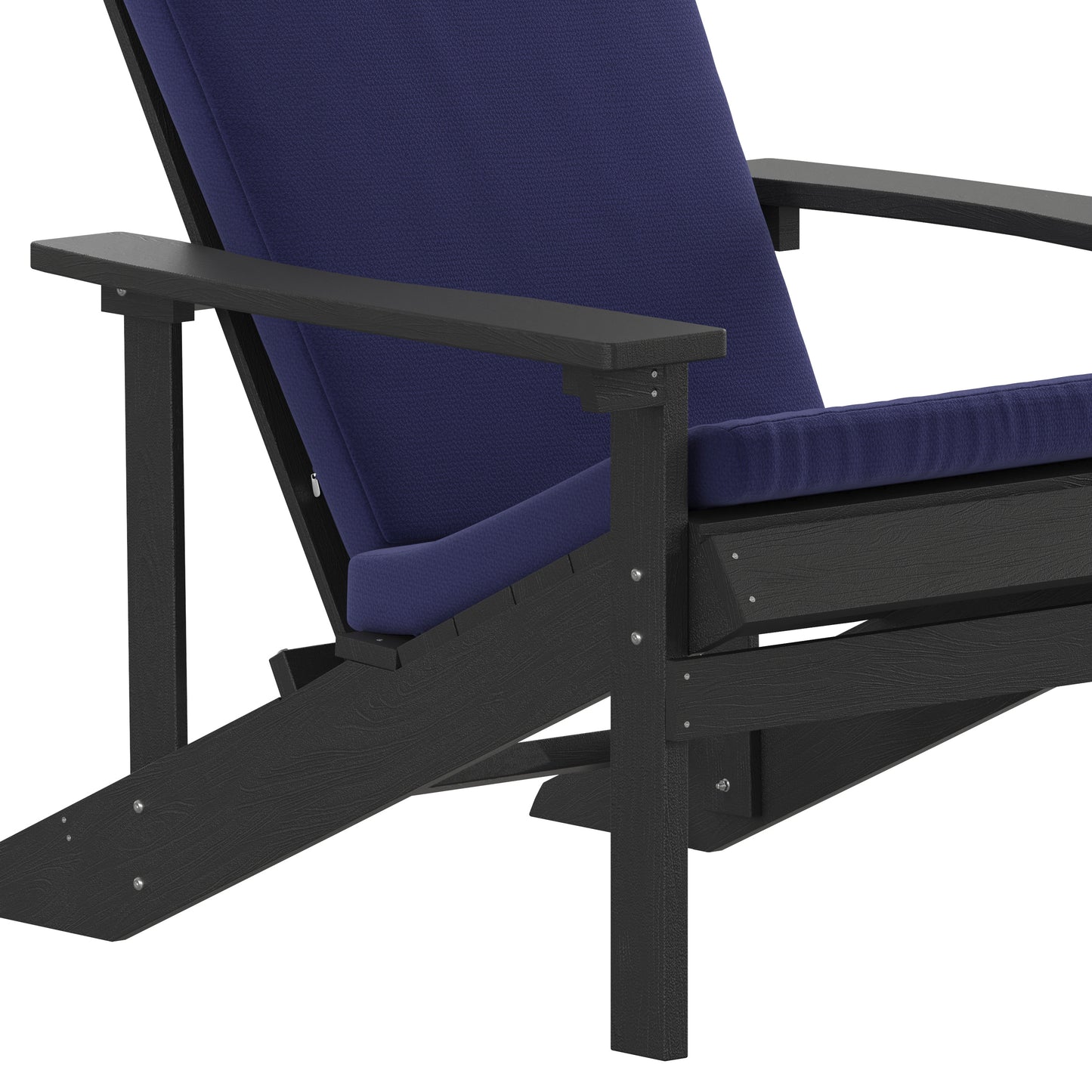 Charlestown Set of 2 All-Weather Poly Resin Wood Adirondack Chairs in Slate Gray with Blue Cushions for Deck, Porch, and Patio Blue Cushions/Slate Gray Frame