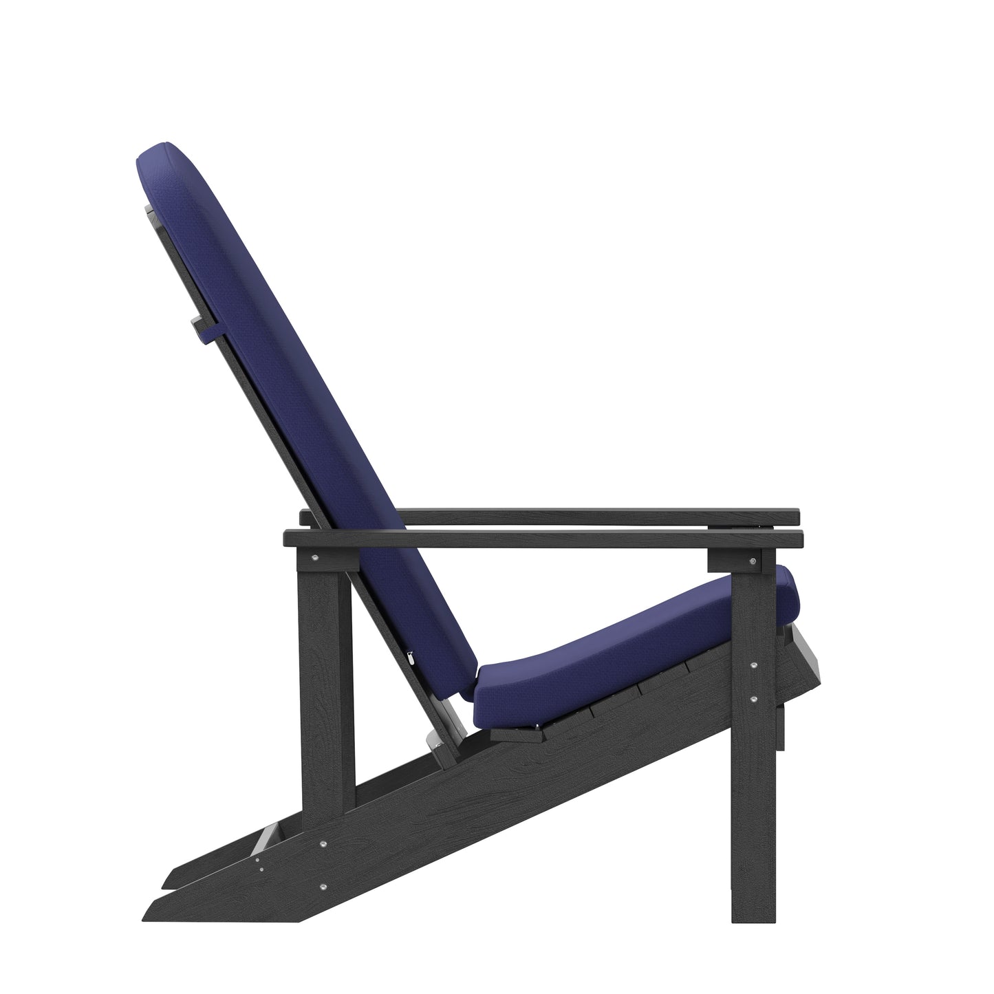 Charlestown Set of 2 All-Weather Poly Resin Wood Adirondack Chairs in Slate Gray with Blue Cushions for Deck, Porch, and Patio Blue Cushions/Slate Gray Frame