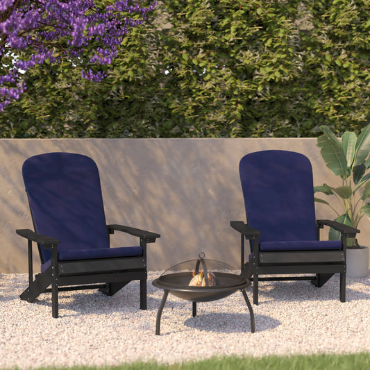Charlestown Set of 2 All-Weather Poly Resin Wood Adirondack Chairs in Slate Gray with Blue Cushions for Deck, Porch, and Patio Blue Cushions/Slate Gray Frame