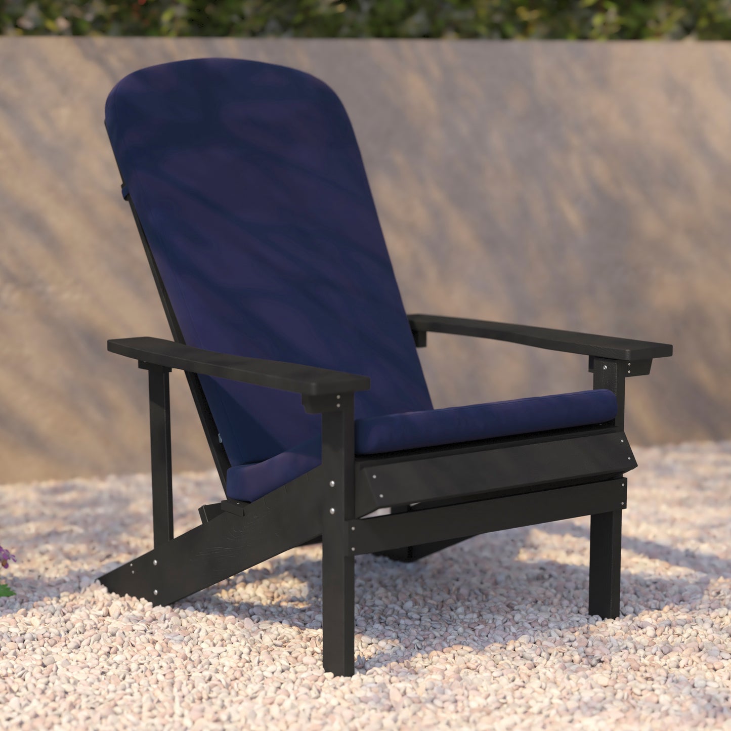 Charlestown Set of 2 All-Weather Poly Resin Wood Adirondack Chairs in Slate Gray with Blue Cushions for Deck, Porch, and Patio Blue Cushions/Slate Gray Frame