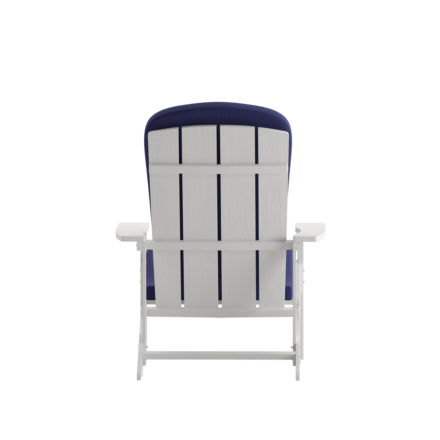 Charlestown Set of 2 All-Weather Poly Resin Wood Adirondack Chairs in White with Blue Cushions for Deck, Porch, and Patio Blue Cushions/White Frame