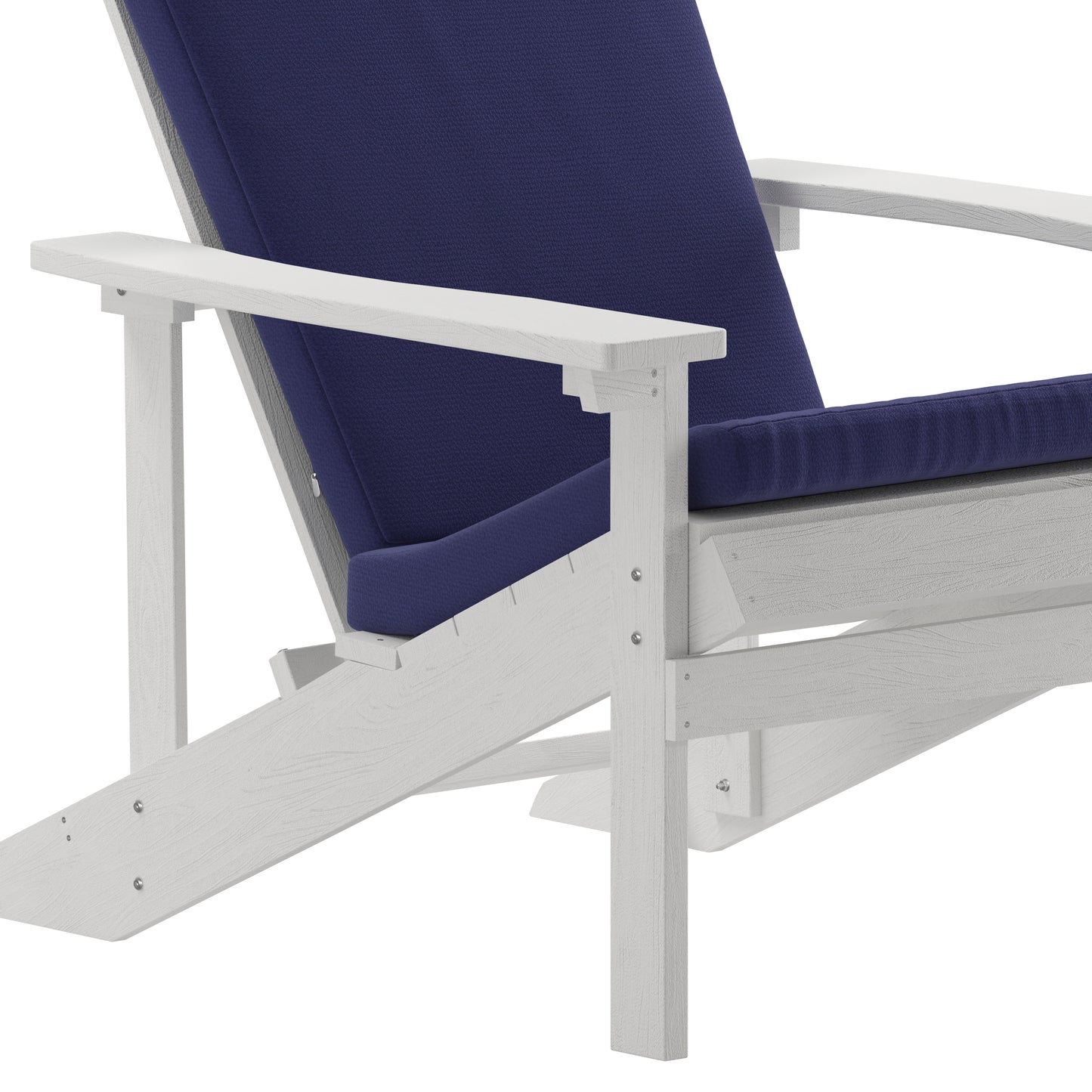 Charlestown Set of 2 All-Weather Poly Resin Wood Adirondack Chairs in White with Blue Cushions for Deck, Porch, and Patio Blue Cushions/White Frame