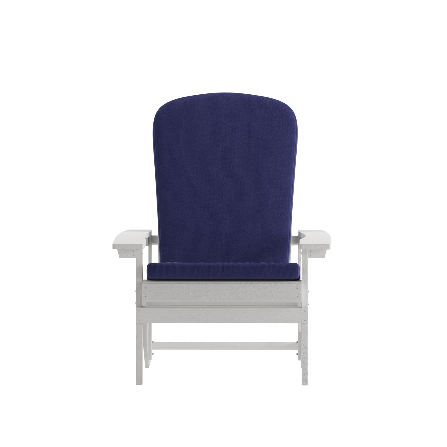Charlestown Set of 2 All-Weather Poly Resin Wood Adirondack Chairs in White with Blue Cushions for Deck, Porch, and Patio Blue Cushions/White Frame