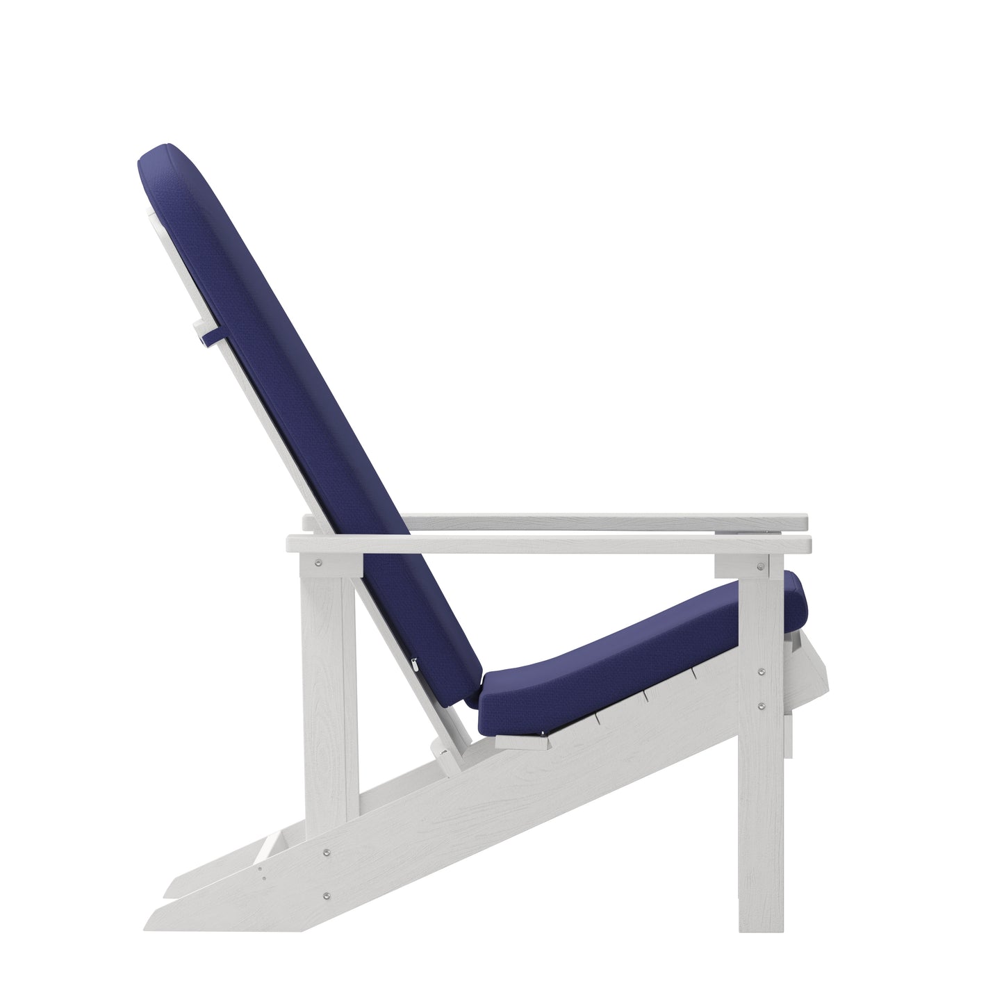 Charlestown Set of 2 All-Weather Poly Resin Wood Adirondack Chairs in White with Blue Cushions for Deck, Porch, and Patio Blue Cushions/White Frame