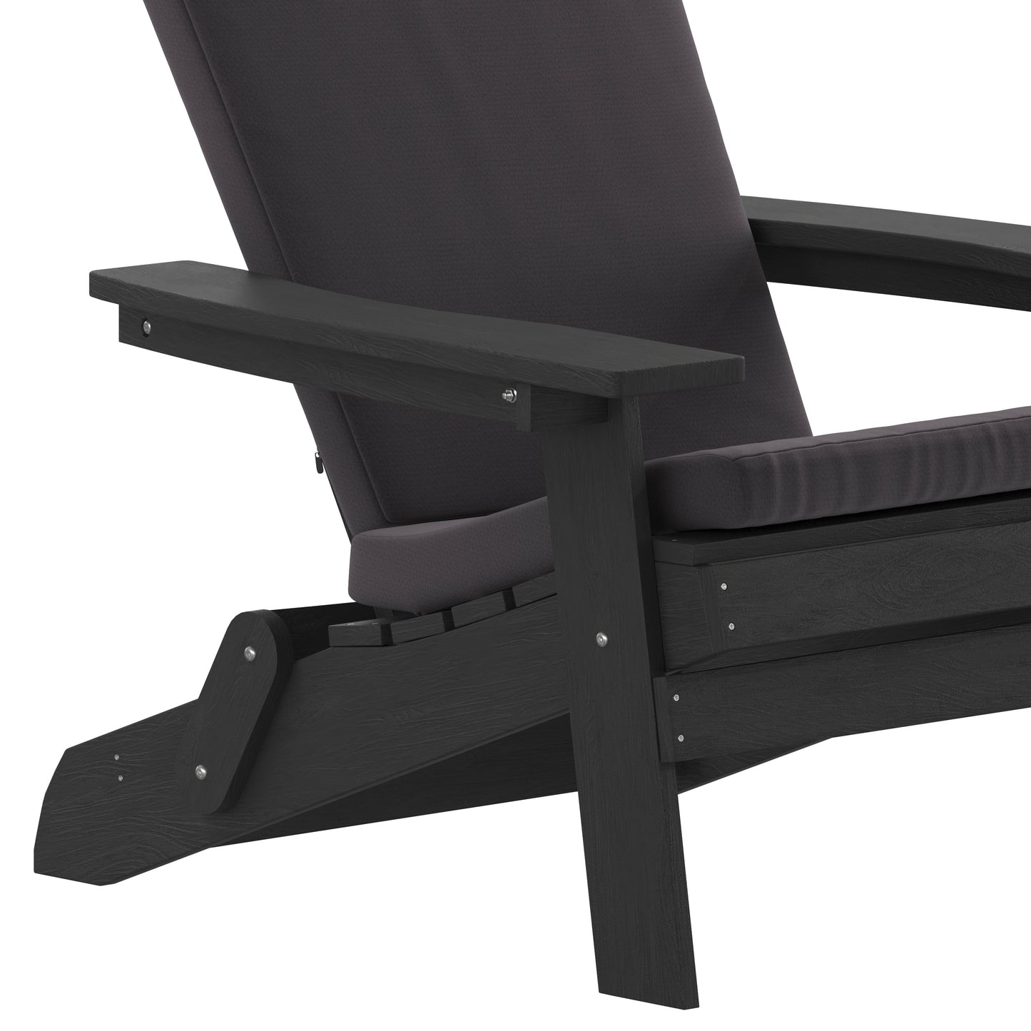 Charlestown Set of 2 All-Weather Poly Resin Indoor/Outdoor Folding Adirondack Chairs in Black with Gray Cushions for Deck, Porch, and Patio Gray Cushions/Black Frame 2-JJ-C14505-CSNGY-BLK-GG