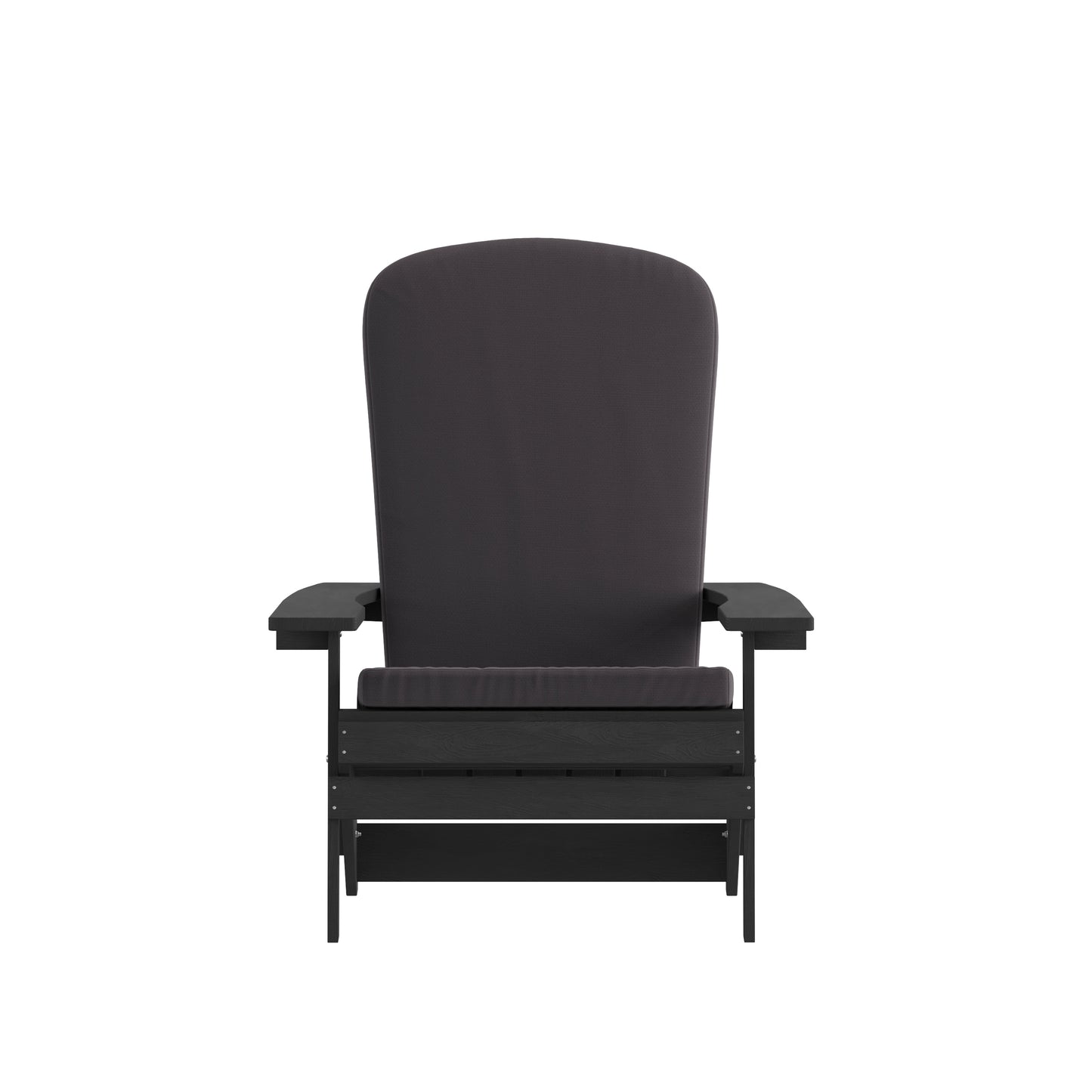 Charlestown Set of 2 All-Weather Poly Resin Indoor/Outdoor Folding Adirondack Chairs in Black with Gray Cushions for Deck, Porch, and Patio Gray Cushions/Black Frame 2-JJ-C14505-CSNGY-BLK-GG