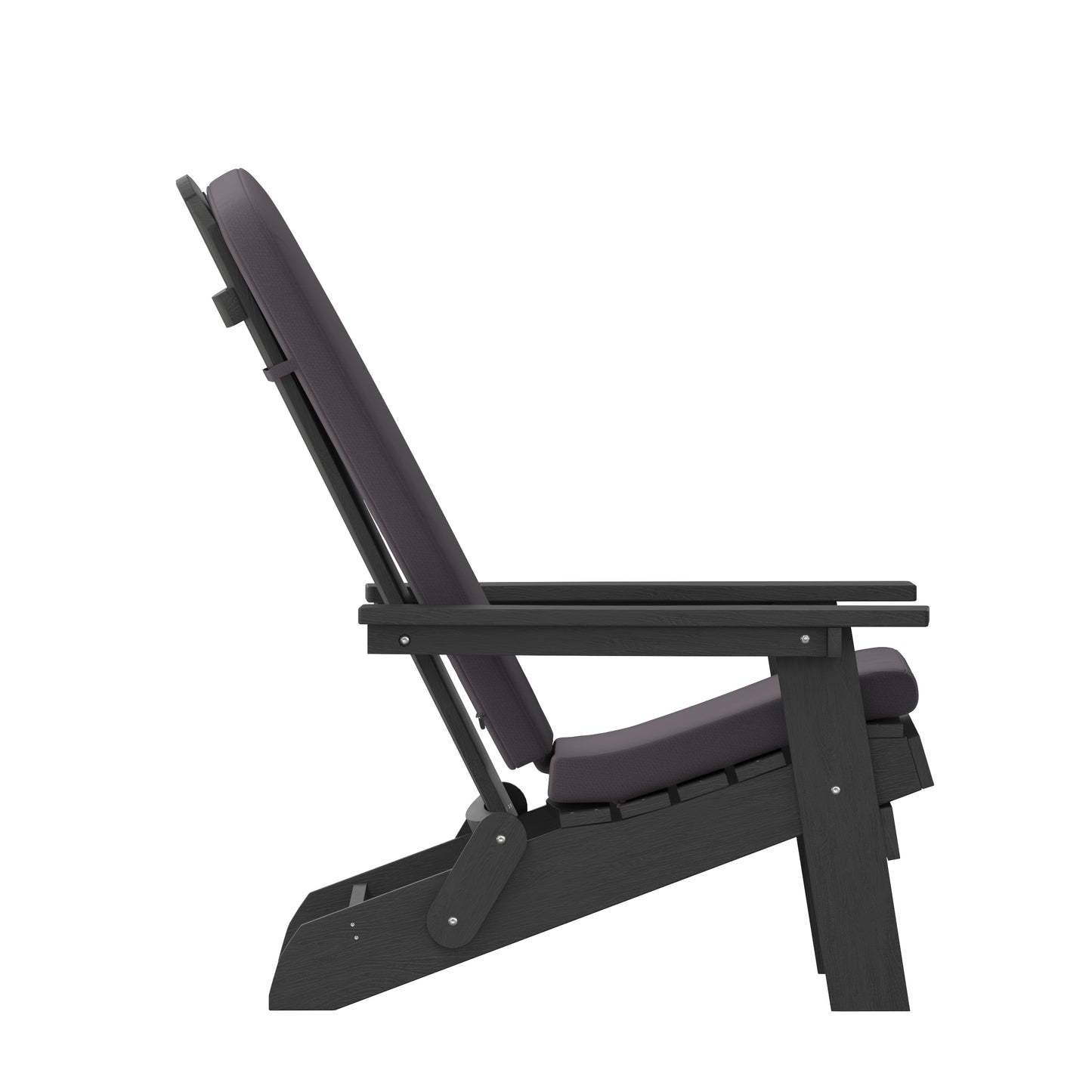 Charlestown Set of 2 All-Weather Poly Resin Indoor/Outdoor Folding Adirondack Chairs in Black with Gray Cushions for Deck, Porch, and Patio Gray Cushions/Black Frame 2-JJ-C14505-CSNGY-BLK-GG