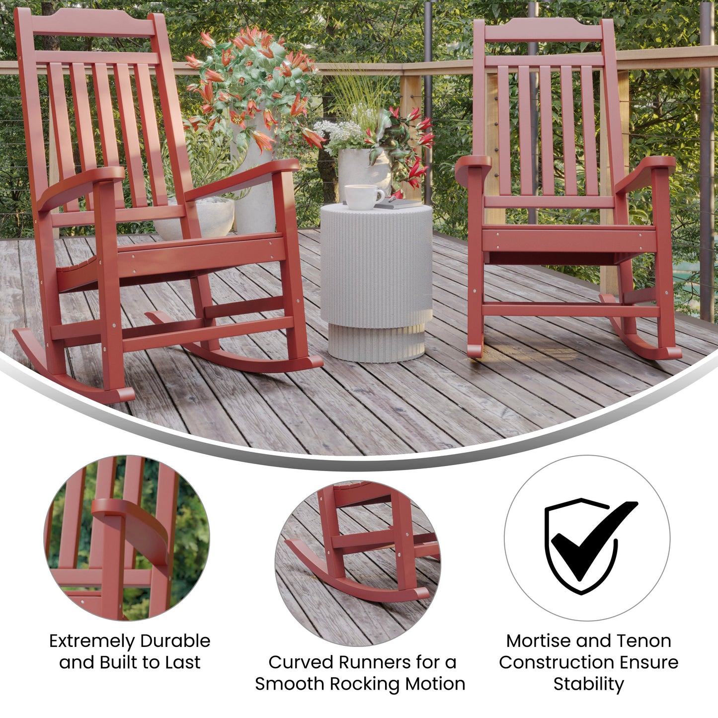 Set of 2 Winston All-Weather Rocking Chair in Red Faux Wood Red 2-JJ-C14703-RED-GG