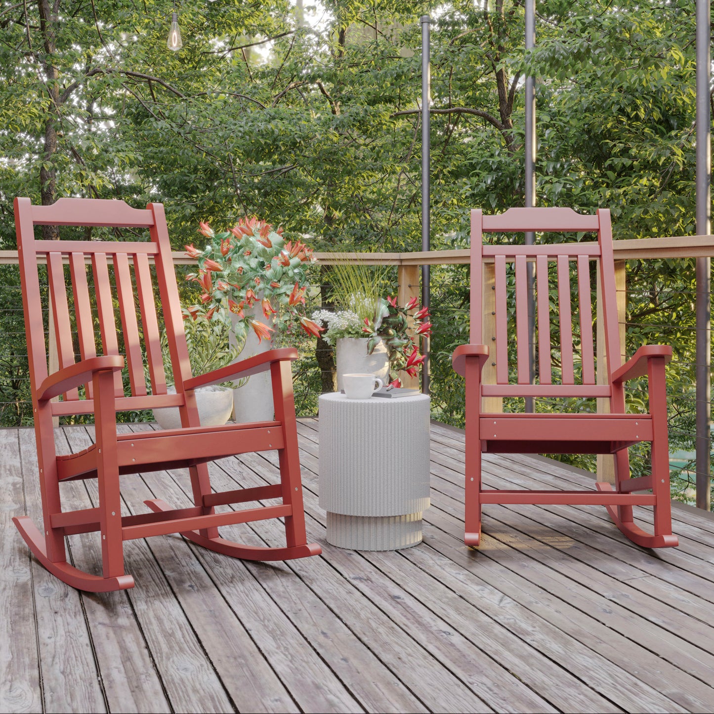 Set of 2 Winston All-Weather Rocking Chair in Red Faux Wood Red 2-JJ-C14703-RED-GG