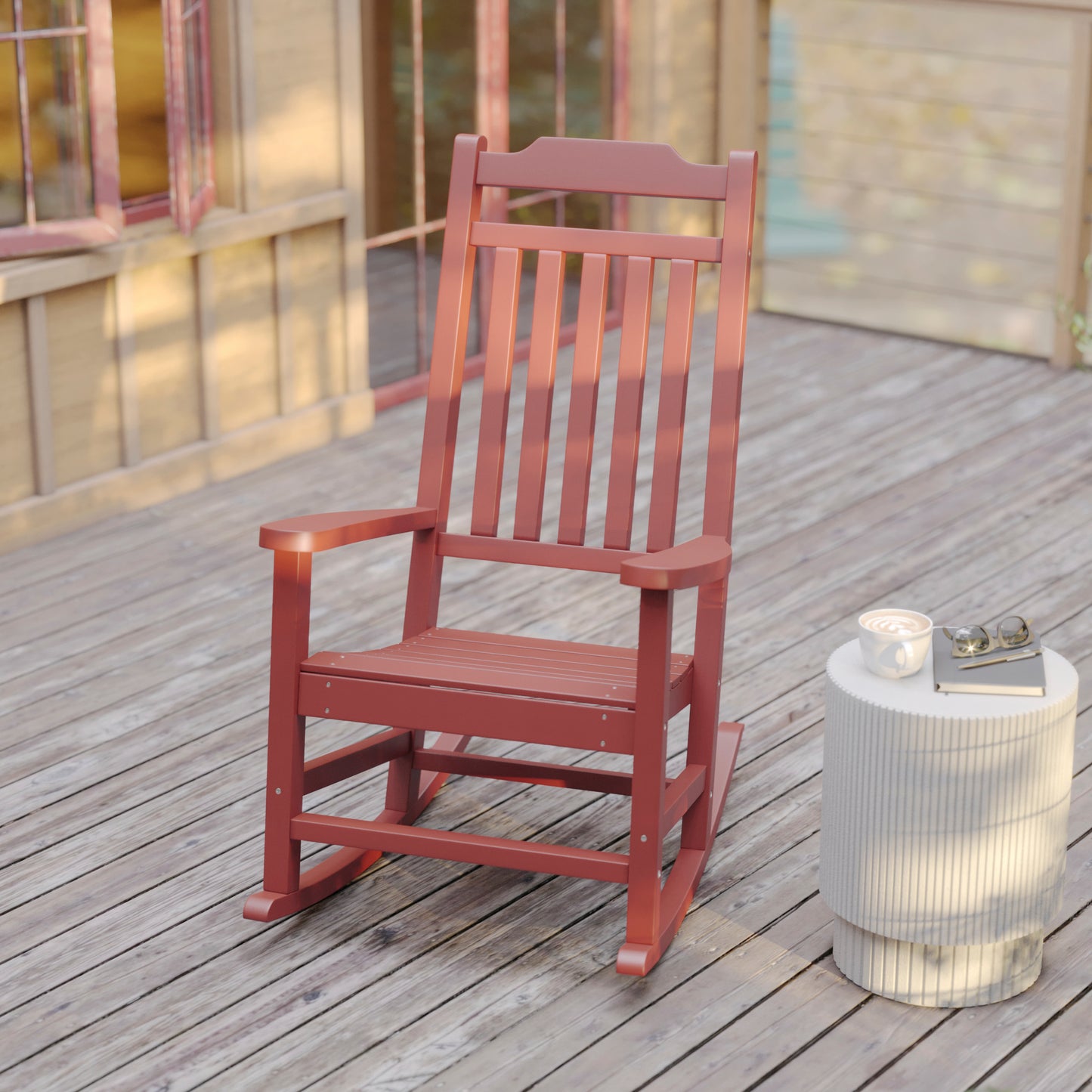 Set of 2 Winston All-Weather Rocking Chair in Red Faux Wood Red 2-JJ-C14703-RED-GG
