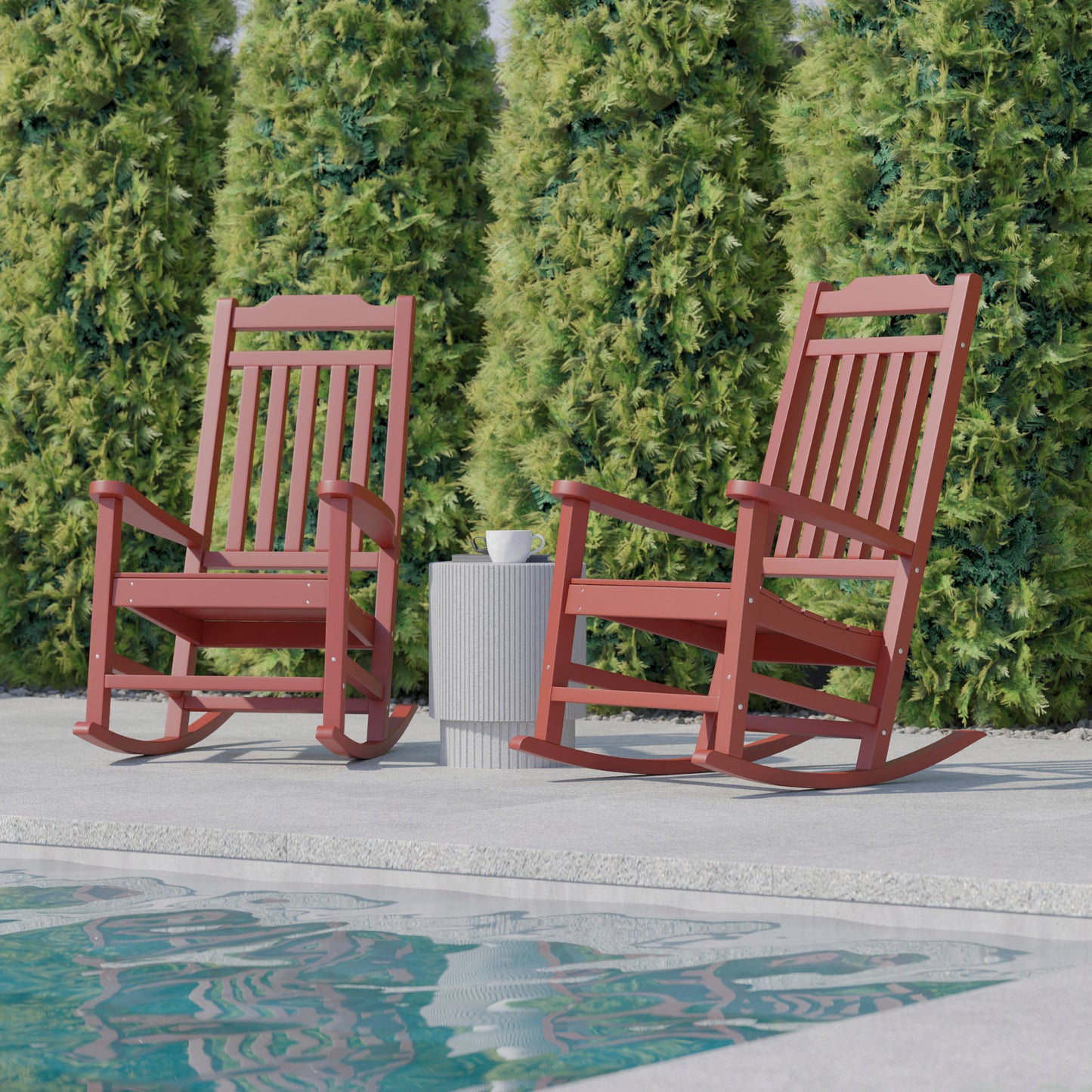Set of 2 Winston All-Weather Rocking Chair in Red Faux Wood Red 2-JJ-C14703-RED-GG