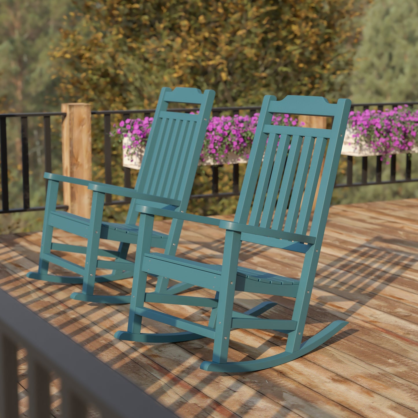 Set of 2 Winston All-Weather Rocking Chair in Teal Faux Wood Teal 2-JJ-C14703-TL-GG