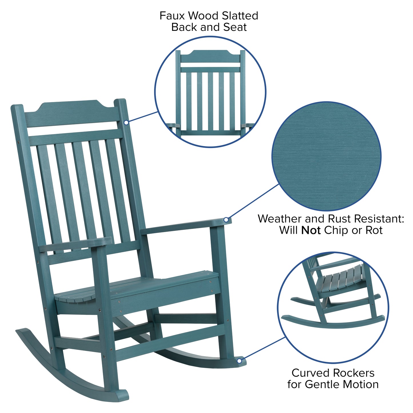 Set of 2 Winston All-Weather Rocking Chair in Teal Faux Wood Teal 2-JJ-C14703-TL-GG
