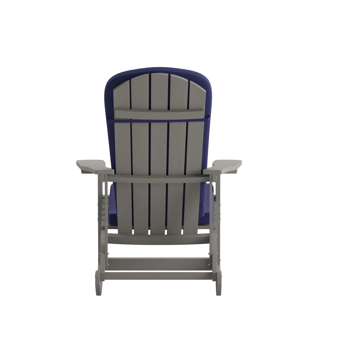 Savannah Set of 2 All-Weather Poly Resin Wood Adirondack Rocking Chairs in Gray with Blue Cushions for Deck, Porch, and Patio Blue Cushions/Gray Frame
