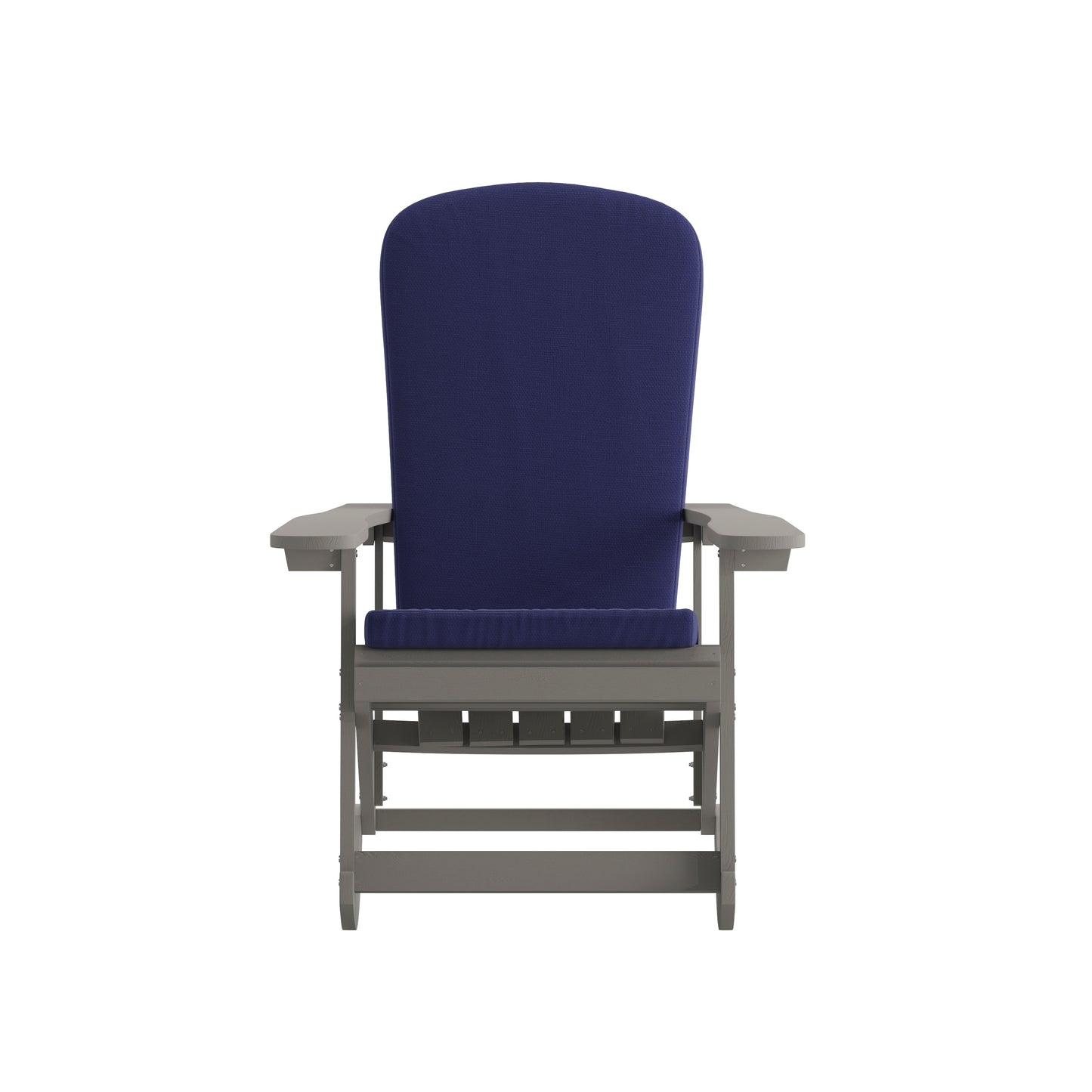 Savannah Set of 2 All-Weather Poly Resin Wood Adirondack Rocking Chairs in Gray with Blue Cushions for Deck, Porch, and Patio Blue Cushions/Gray Frame
