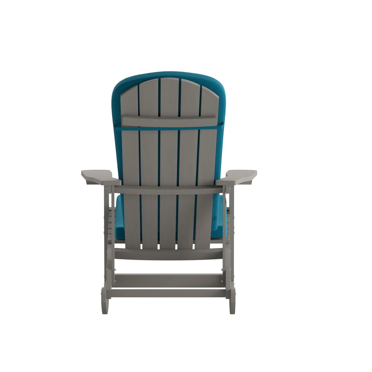 Savannah Set of 2 All-Weather Poly Resin Wood Adirondack Rocking Chairs in Gray with Teal Cushions for Deck, Porch, and Patio Teal Cushions/Gray Frame 2-JJ-C14705-CSNTL-GY-GG