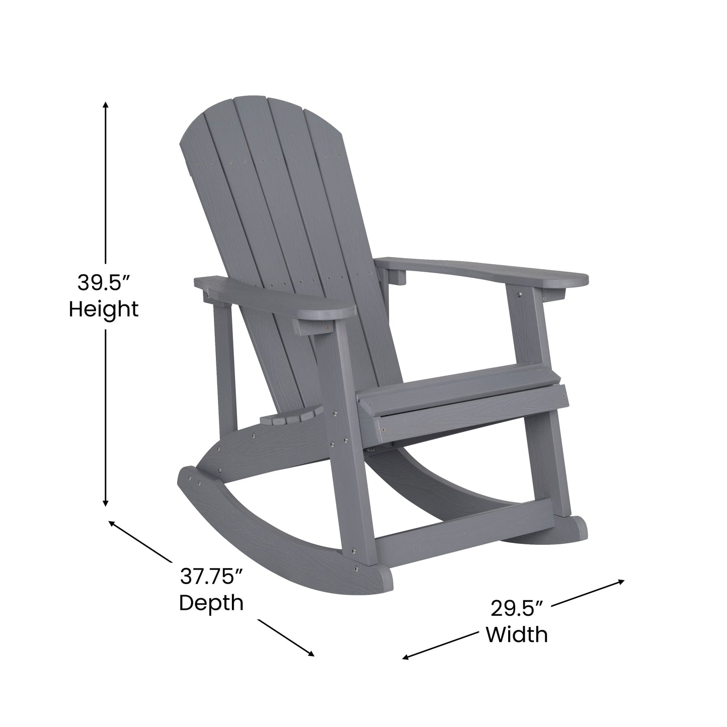 Savannah Set of 2 All-Weather Poly Resin Wood Adirondack Rocking Chairs in Gray with Teal Cushions for Deck, Porch, and Patio Teal Cushions/Gray Frame 2-JJ-C14705-CSNTL-GY-GG