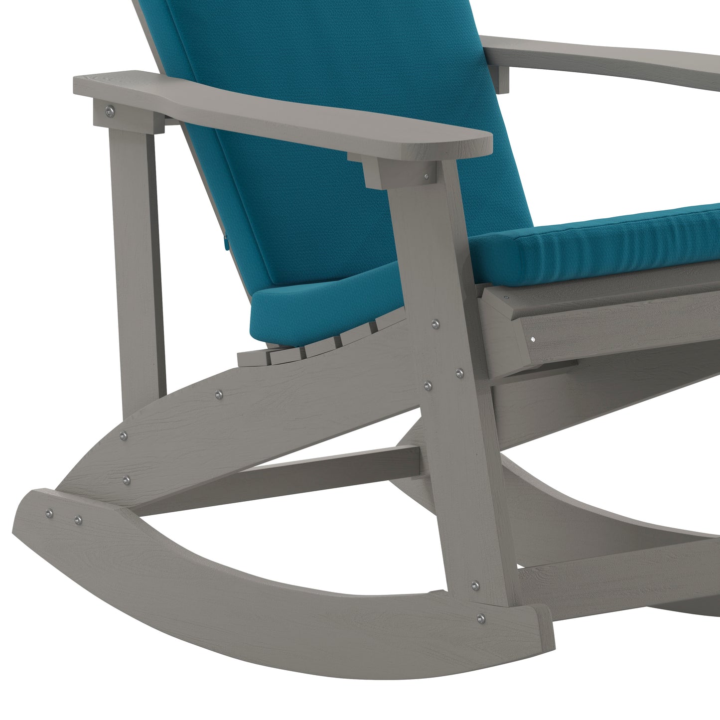 Savannah Set of 2 All-Weather Poly Resin Wood Adirondack Rocking Chairs in Gray with Teal Cushions for Deck, Porch, and Patio Teal Cushions/Gray Frame 2-JJ-C14705-CSNTL-GY-GG