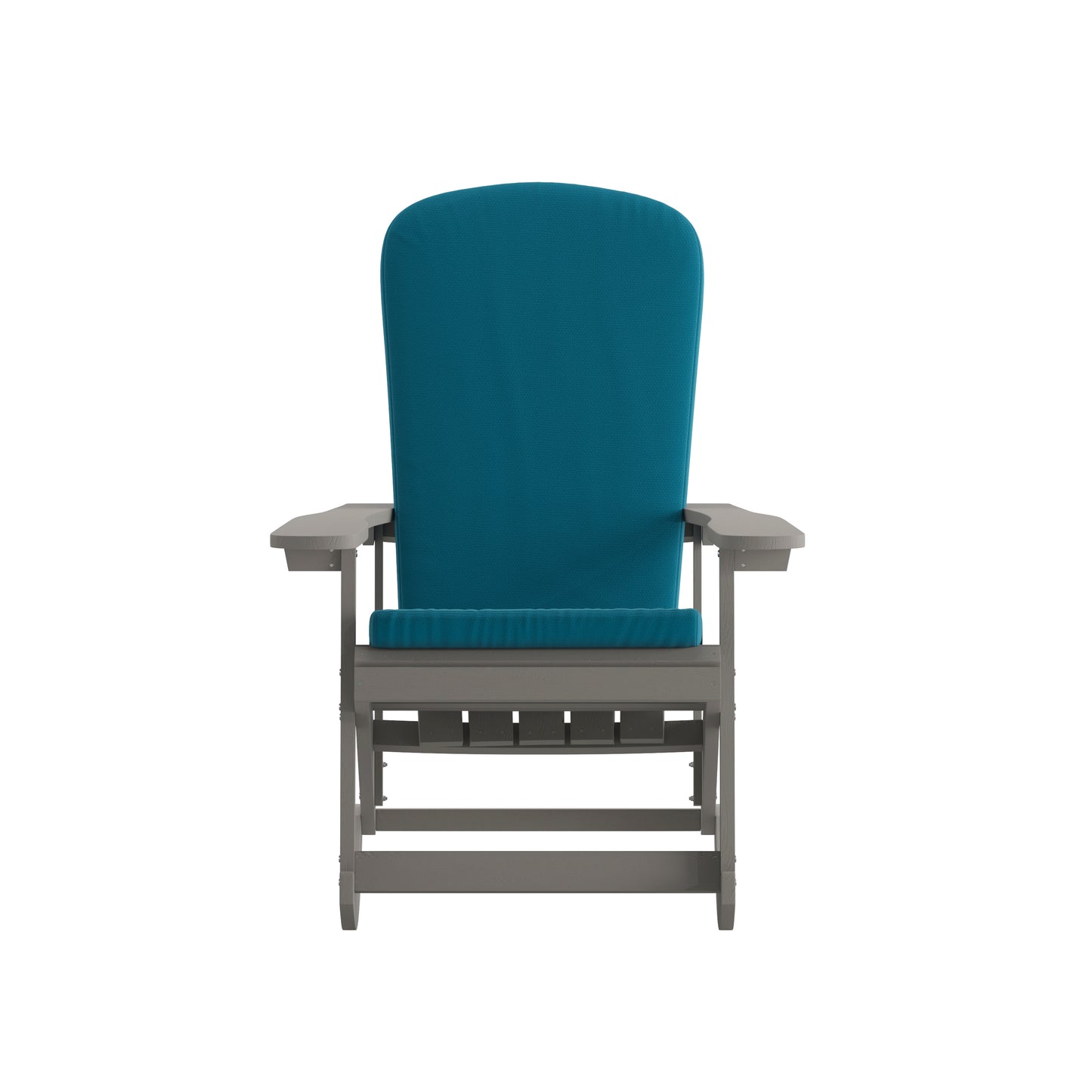 Savannah Set of 2 All-Weather Poly Resin Wood Adirondack Rocking Chairs in Gray with Teal Cushions for Deck, Porch, and Patio Teal Cushions/Gray Frame 2-JJ-C14705-CSNTL-GY-GG