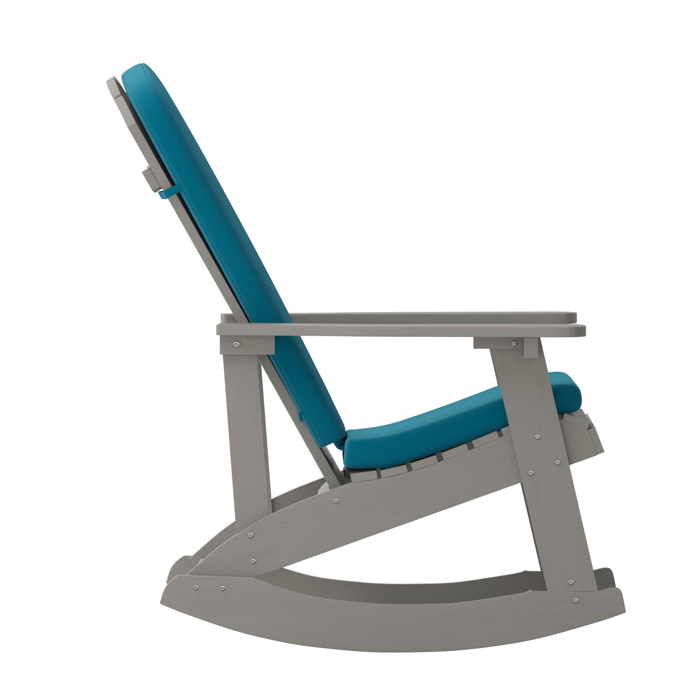 Savannah Set of 2 All-Weather Poly Resin Wood Adirondack Rocking Chairs in Gray with Teal Cushions for Deck, Porch, and Patio Teal Cushions/Gray Frame 2-JJ-C14705-CSNTL-GY-GG