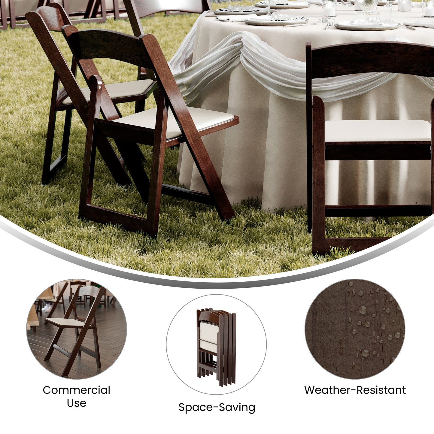 HERCULES 2 Pack Commercial Dark Brown Indoor/Outdoor Lightweight Wood Look Resin Folding Event Chair Dark Brown
