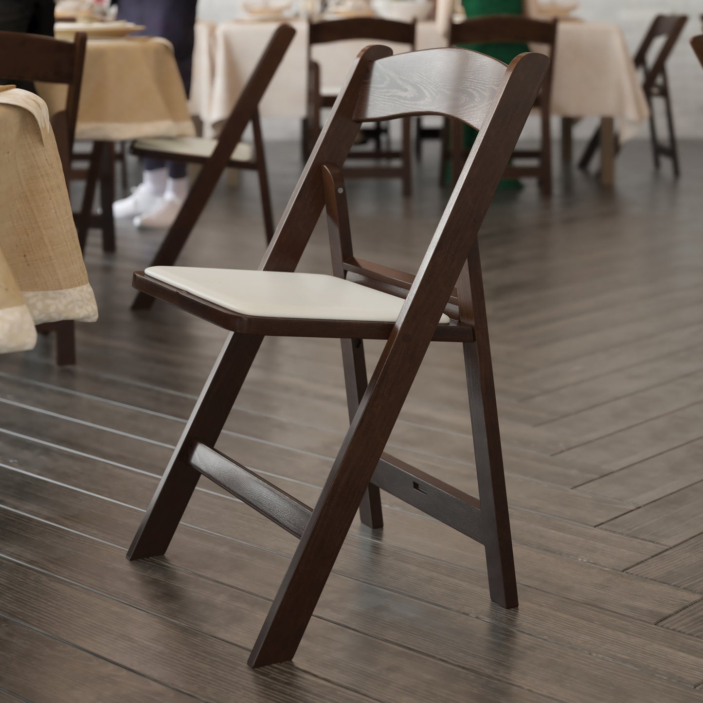HERCULES 2 Pack Commercial Dark Brown Indoor/Outdoor Lightweight Wood Look Resin Folding Event Chair Dark Brown