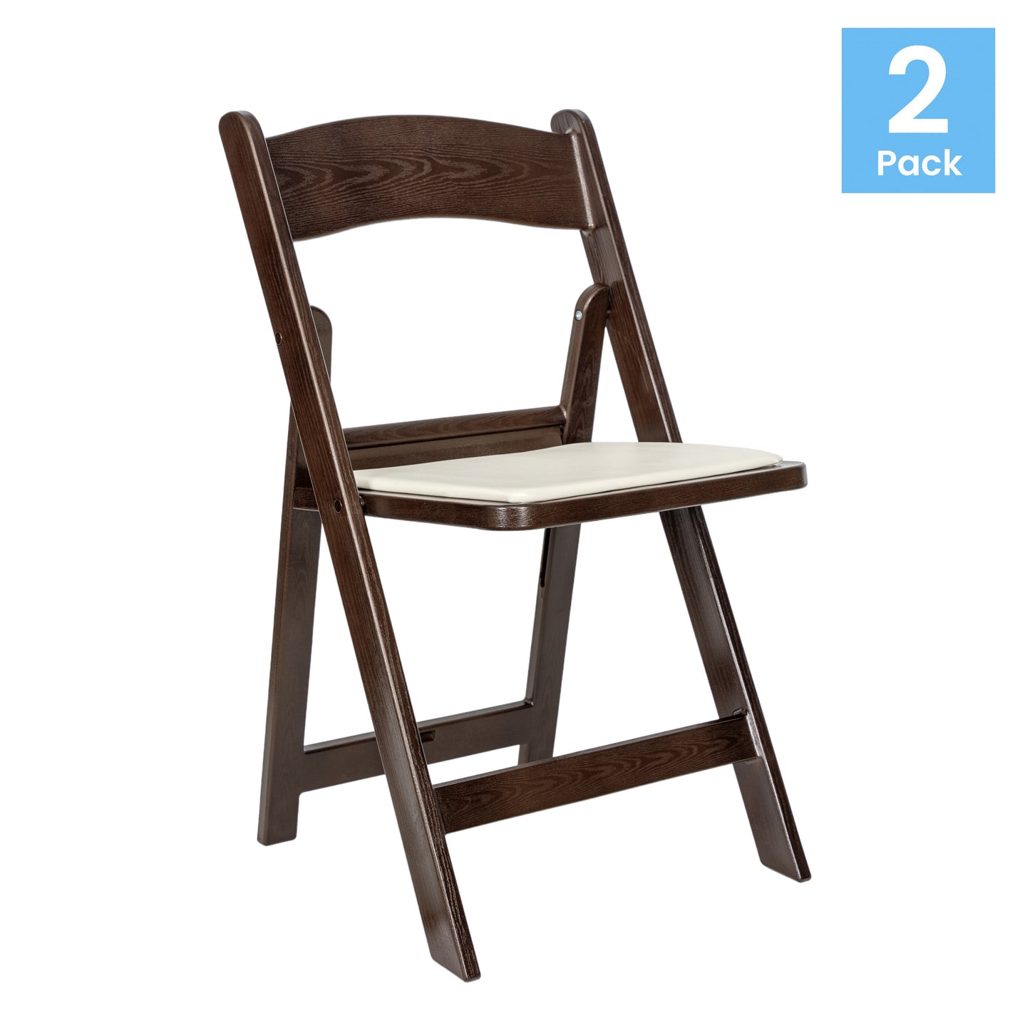HERCULES 2 Pack Commercial Dark Brown Indoor/Outdoor Lightweight Wood Look Resin Folding Event Chair Dark Brown