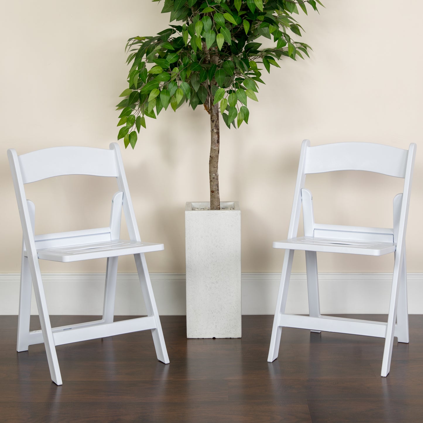 2 Pack HERCULES Series 800 lb. Capacity White Resin Folding Chair with Slatted Seat White 2-LE-L-1-WH-SLAT-GG