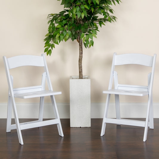 2 Pack HERCULES Series 800 lb. Capacity White Resin Folding Chair with Slatted Seat White 2-LE-L-1-WH-SLAT-GG