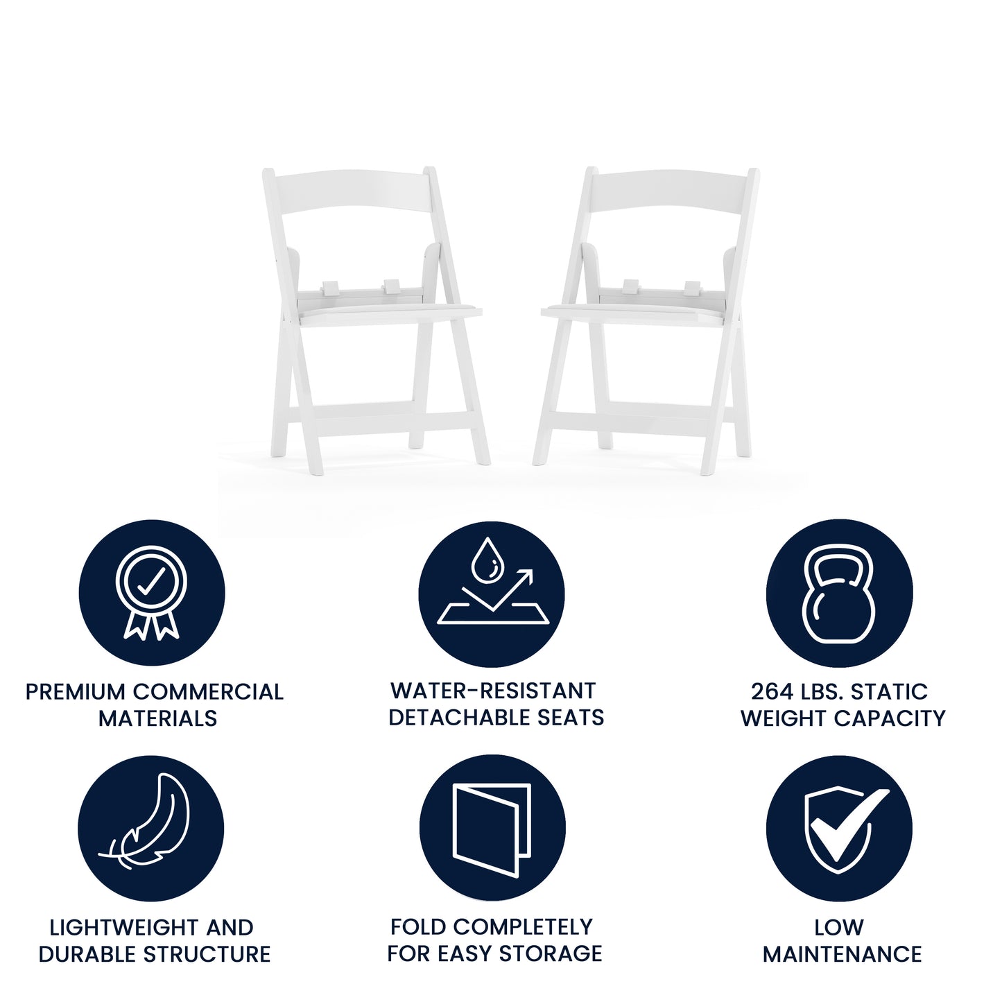 HERCULES Kids Folding Chairs with Padded Seats | Set of 2 White Resin Folding Chair with Vinyl Padded Seat for Kids White