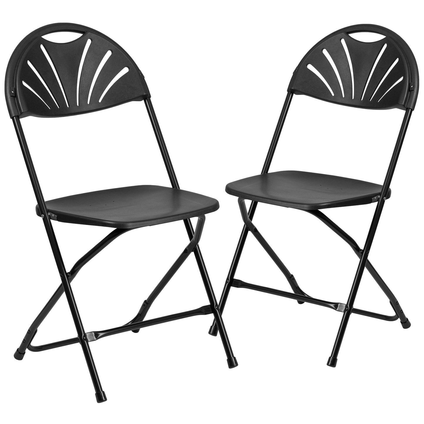2 Pack HERCULES Series 650 lb. Capacity Black Plastic Fan Back Folding Chair Black 2-LE-L-4-BK-GG