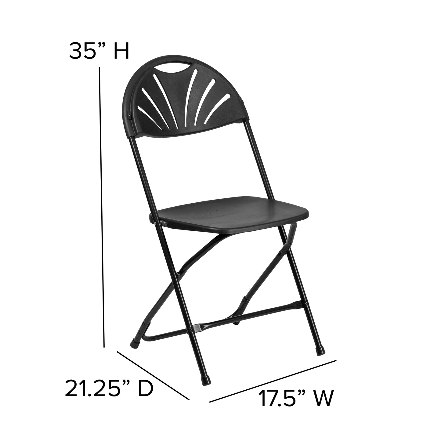 2 Pack HERCULES Series 650 lb. Capacity Black Plastic Fan Back Folding Chair Black 2-LE-L-4-BK-GG